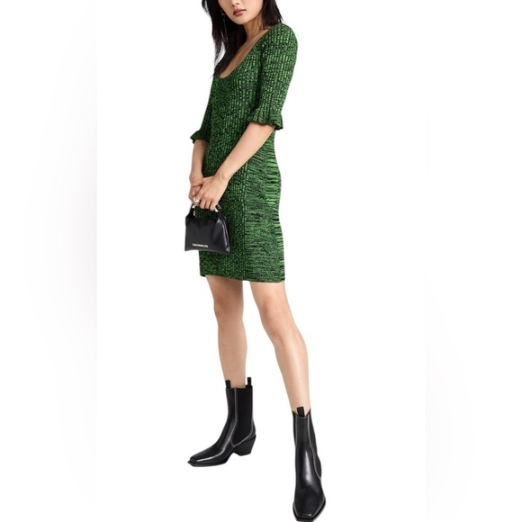 GANNI Kelly Green Melange Mini Dress - Picture 1 of 8